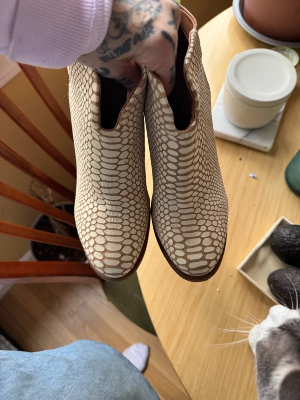 Freebird “DETROIT by Steven Two-Tone Brown and Cream Snake-Pattern Ankle Booties - Picture 2 of 8